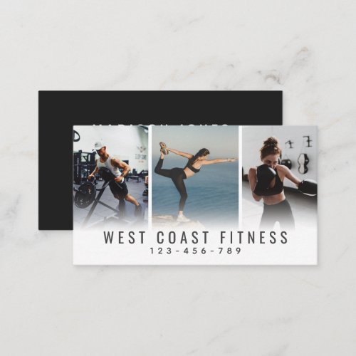 Modern Three Photo Personal Trainer Fitness Business Card