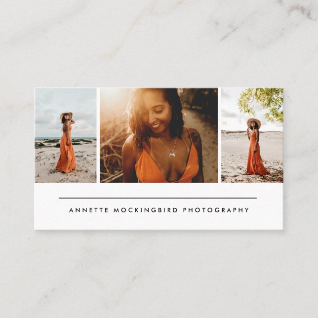 Modern Three Photo Photography Business Card (Front)
