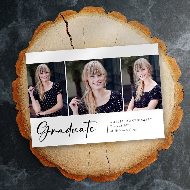 Modern Three Photo Script Font Graduate Announcement (Creator Uploaded)