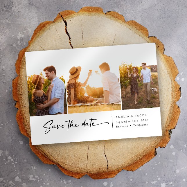 Modern Three Photo Script Font Save The Date (Creator Uploaded)