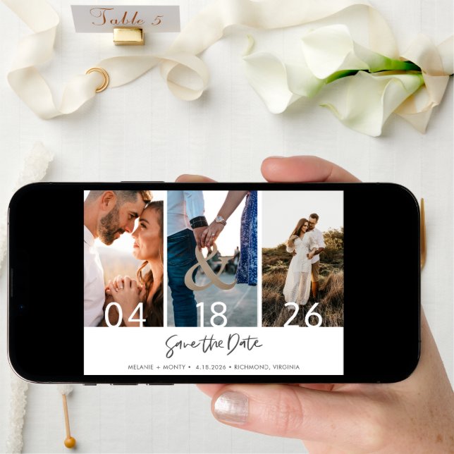 Modern Three Photo Wedding Save the Date (Front Digital)