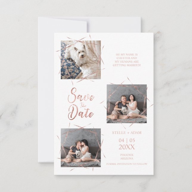 Modern Three Photos Trendy Rose Gold Effect (Front)