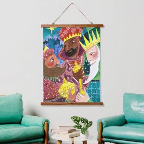 Modern Three Wise Men Kings with star and gifts Hanging Tapestry