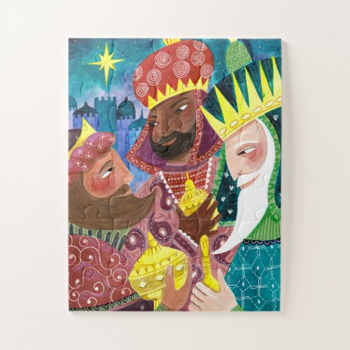 Modern Three Wise Men Kings with star and gifts  Jigsaw Puzzle