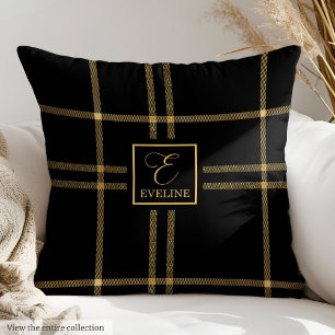 Modern Throw Pillow Black Gold Name Keepsake