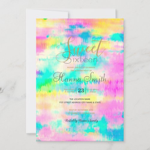 Modern Tie Dye Abstract Colorful Invitation