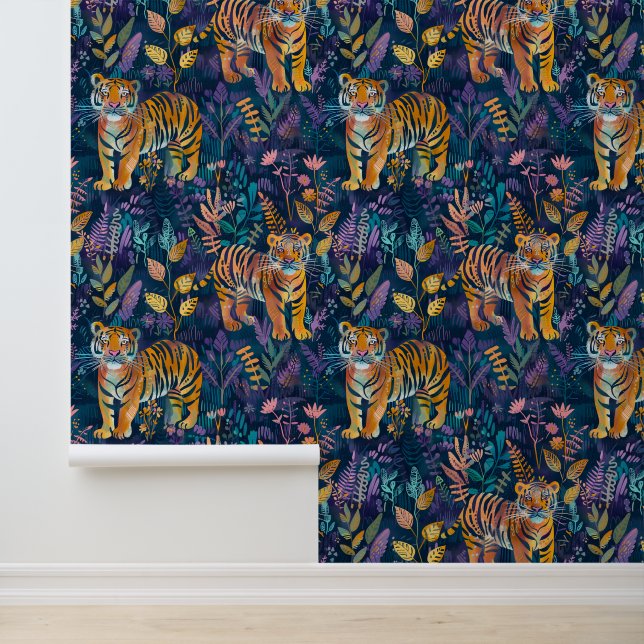 Modern tiger foliage pattern wallpaper  (Application)