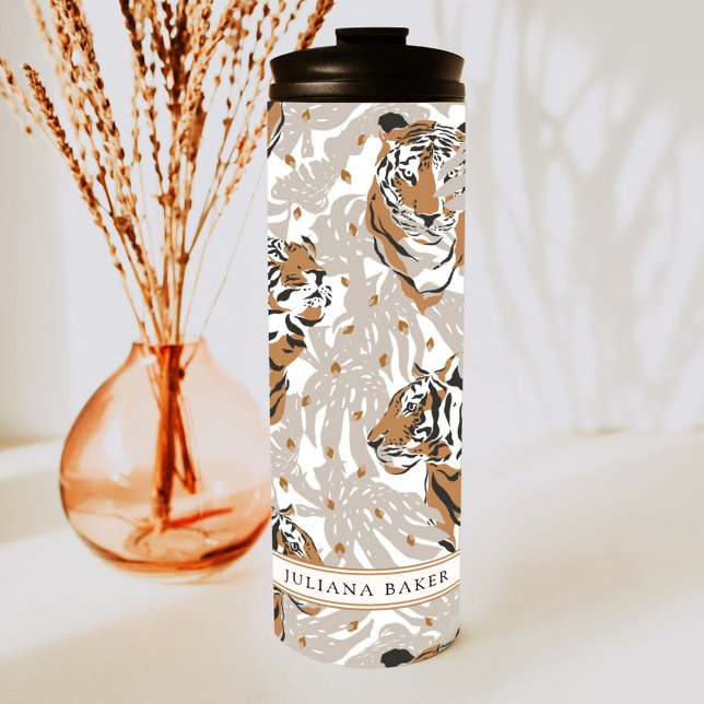 Modern Tiger Foliage Personalized Thermal Tumbler (Creator Uploaded)