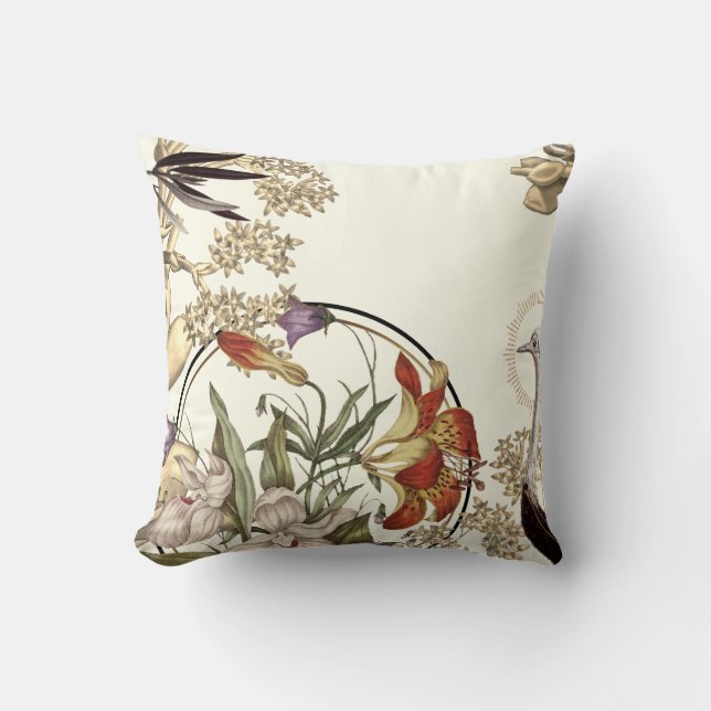 Modern Tiger Lily & Wildflower Floral Throw Pillow (Front)