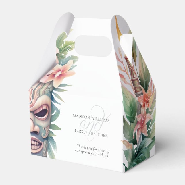 Modern Tiki Mask Beach Wedding Favor Boxes (Front Side)
