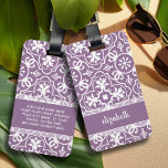 Modern Tile Pattern Contact Information - orchid Luggage Tag<br><div class="desc">An elegant way to travel - with purple and white geometric patterns. The trendy, farmhouse tile pattern is highlighted with a pastel orchid color for the background. You can add your name on the front in a cute script. The back includes a return address and other contact information in case...</div>