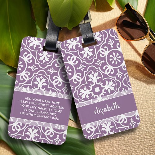Modern Tile Pattern Contact Information _ orchid Luggage Tag