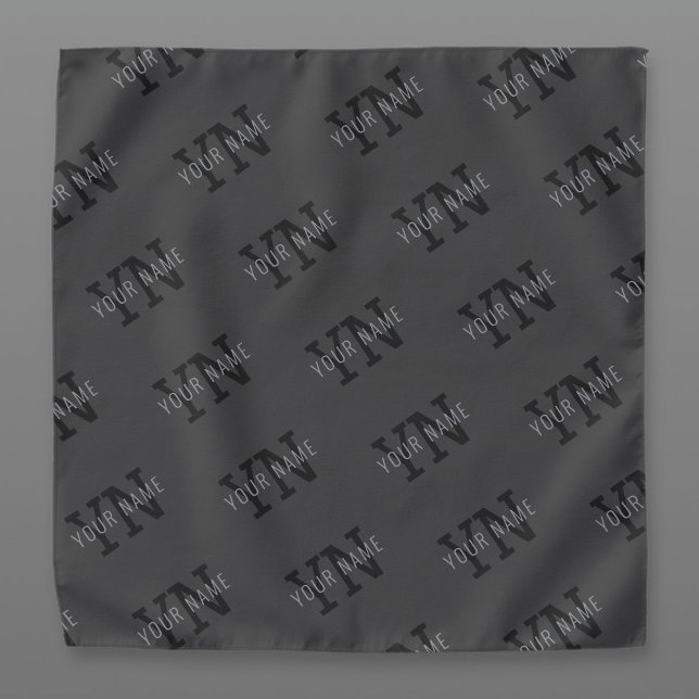 Modern Tiled Dark Gray Monogrammed Name/other Text Bandana (Creator Uploaded)