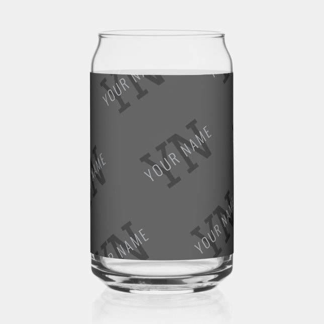 Modern Tiled Dark Gray Monogrammed Name/other Text Can Glass (Front)