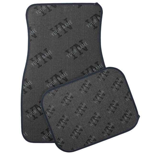 Modern Tiled Dark Gray Monogrammed Name/other Text Car Floor Mat (Set)