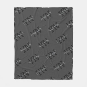 Modern Tiled Dark Gray Monogrammed Name/other Text Fleece Blanket