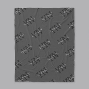 Modern Tiled Dark Gray Monogrammed Name/other Text Fleece Blanket