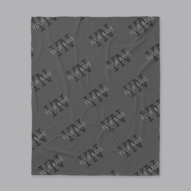 Modern Tiled Dark Gray Monogrammed Name/other Text Fleece Blanket (Creator Uploaded)