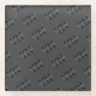 Modern Tiled Dark Gray Monogrammed Name/other Text Glass Coaster