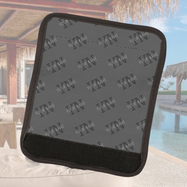 Modern Tiled Dark Gray Monogrammed Name/other Text Luggage Handle Wrap (Creator Uploaded)