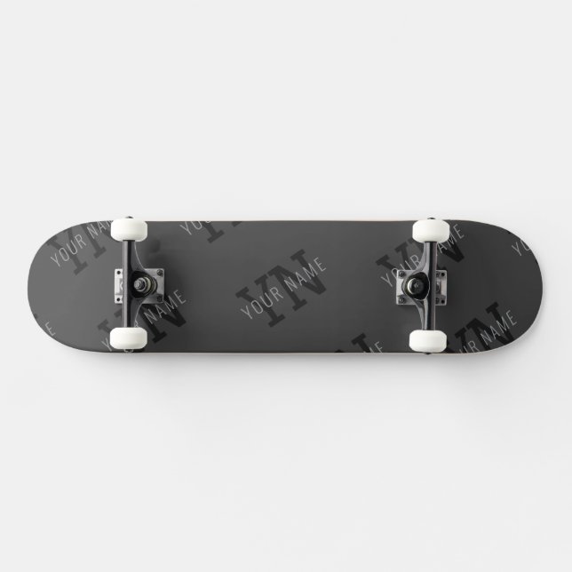 Modern Tiled Dark Gray Monogrammed Name/other Text Skateboard (Horz)