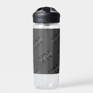Modern Tiled Dark Gray Monogrammed Name/other Text Water Bottle