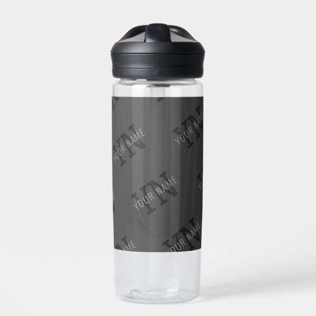 Modern Tiled Dark Gray Monogrammed Name/other Text Water Bottle (Front)
