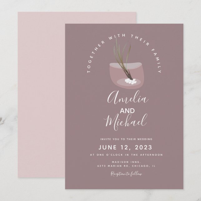 Modern Tillandsia Plant in Terarrium Wedding Invitation (Front/Back)