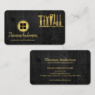 Modern Timber Wood Gold Construction Handyman Tool Business Card