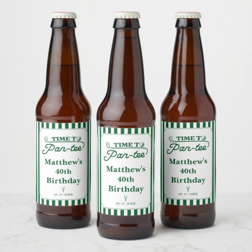 Modern Time to Par-Tee Men's Golf Birthday Beer Bottle Label