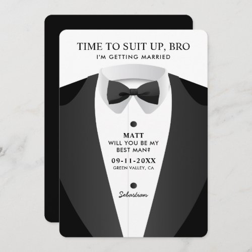 Modern Time To Suit Up Bro Best Man Invitation