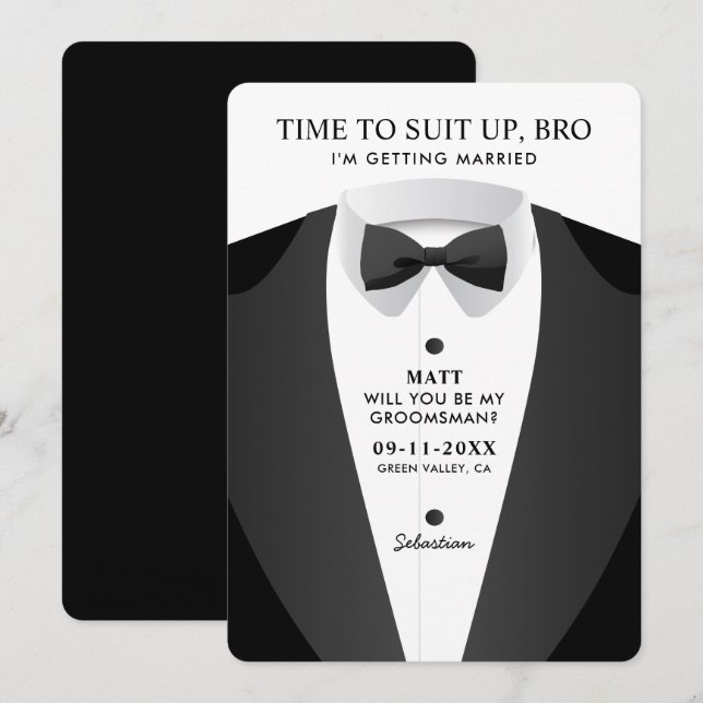 Modern Time To Suit Up Bro Groomsman Invitation (Front/Back)