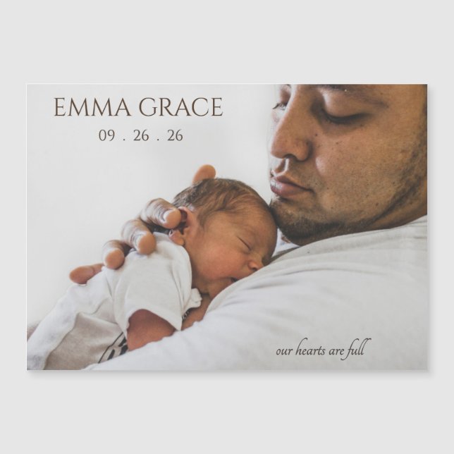 Modern Timeless Photo Magnetic Birth Announcement (Front)
