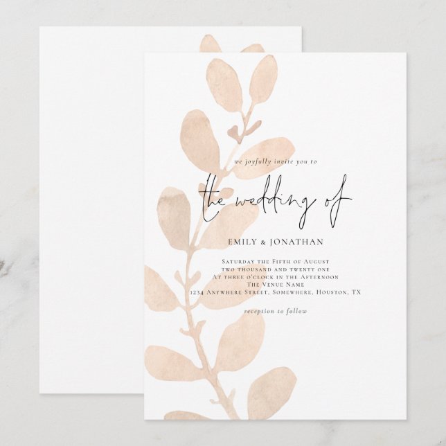 Modern Tinted Peach Foliage Wedding Invitation (Front/Back)