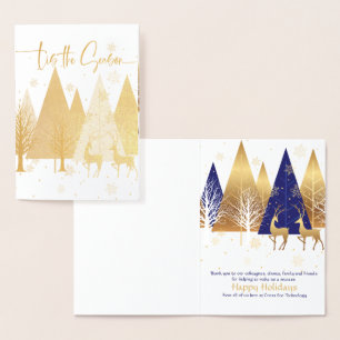 Modern 'Tis the Season Blue and Gold Corporate Foil Card