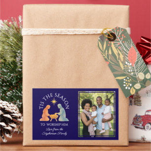 Modern TIS THE SEASON Family Photo Christmas Rectangular Sticker