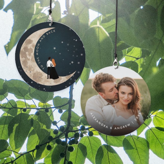 Modern To The Moon Lovers Stars Night Couple Photo Wind Chime (Creator Uploaded)