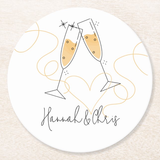 Modern Toast Engagement Paper Coaster (Front)