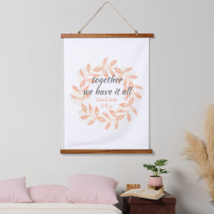 Modern Together Quote & Coral Leaves Personalized Hanging Tapestry