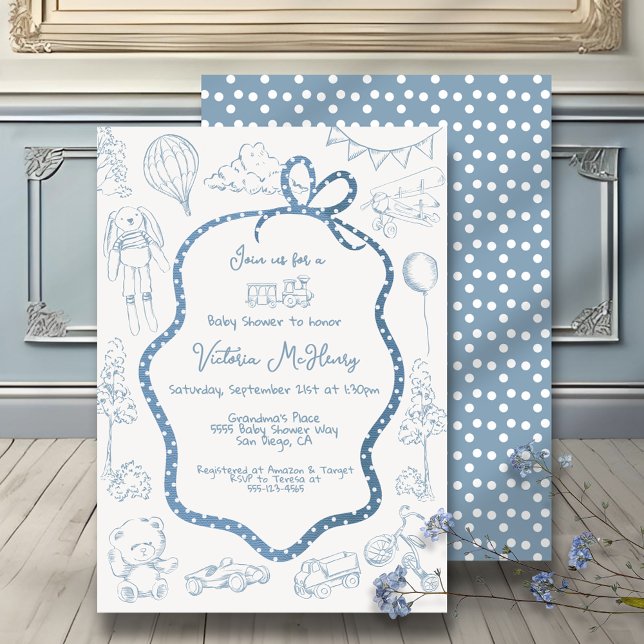 Modern Toile de Jouy Baby Shower Invitation (Creator Uploaded)