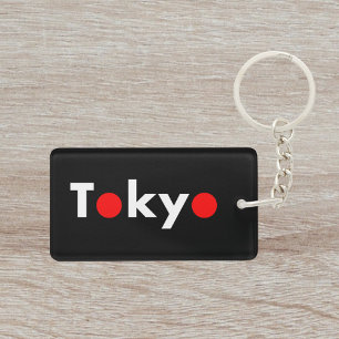 Modern Tokyo Japan Red Dots Dark Color Keychain