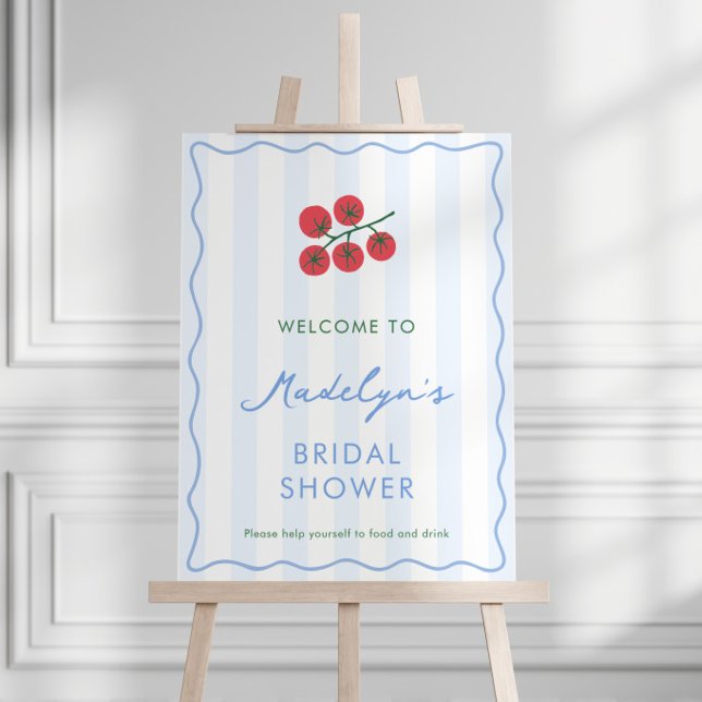 Modern Tomato Bridal Shower Welcome Sign (Ciao Baby italian tomato vine tomatoes bridal shower or baby shower welcome sign)