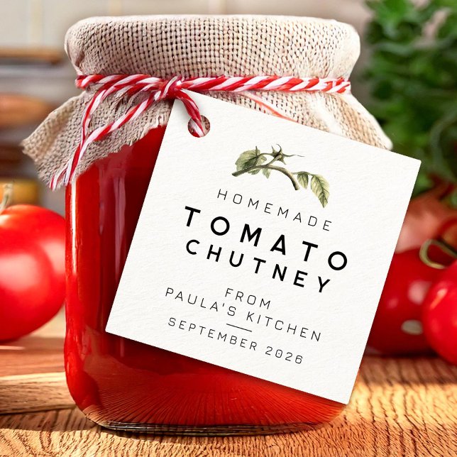 Modern Tomato Chutney label with watercolour leaf (Creator Uploaded)