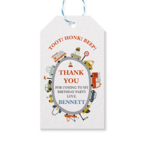 Modern Toot Honk Beep Cars Transport 1st Birthday Gift Tags