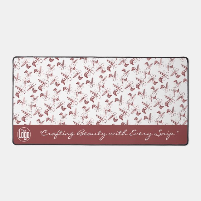 Modern Topaz Hairstylist Tools Pattern on White Desk Mat (Front)