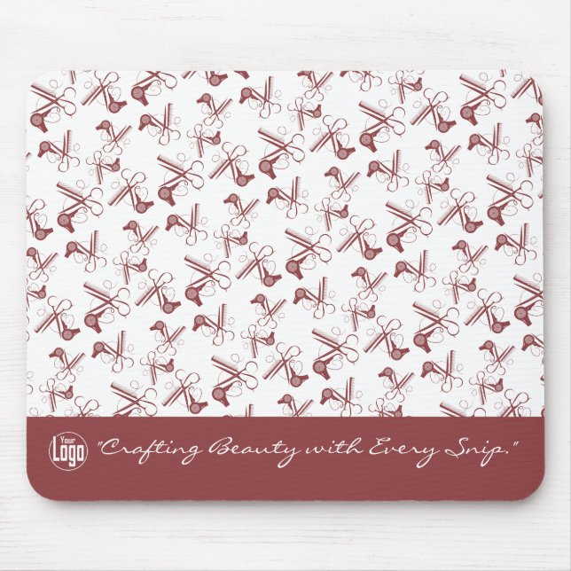 Modern Topaz Hairstylist Tools Pattern on White Mouse Pad (Front)