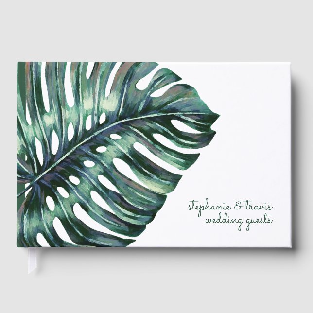 Modern Topical Monstera Leaf Guest Book (Front)