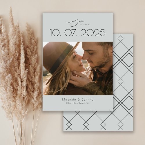 Modern Topography Dusty Blue Wedding Photo Save The Date