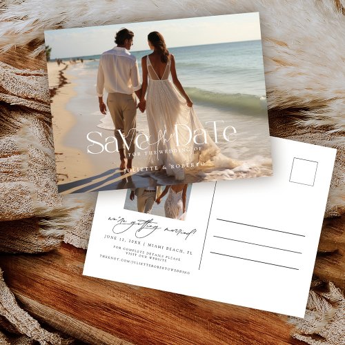 Modern Topography Full Photo Wedding Save The Date Postcard