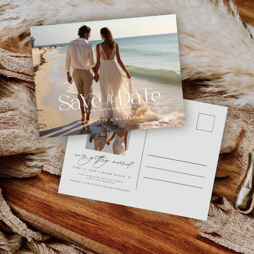 Modern Topography Full Photo Wedding Save The Date Postcard